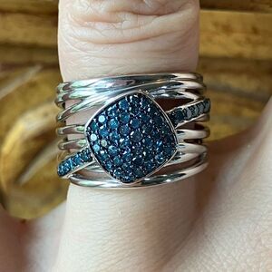 Natural Blue Diamond Sterling Silver Ring Size 6